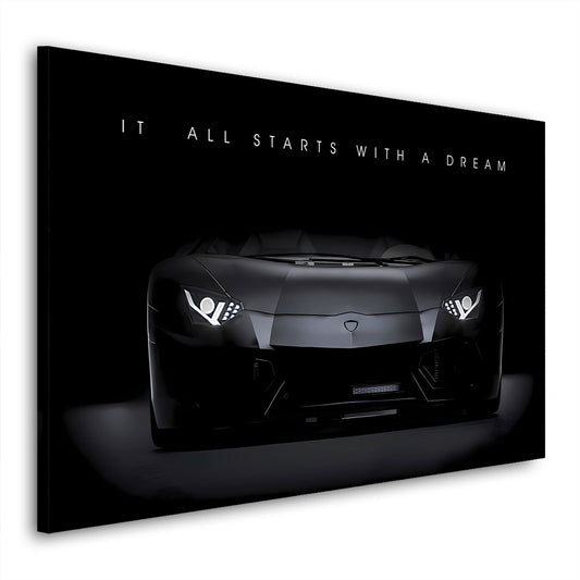 Motivation Sportwagen Black Style, Zitat Wandbild Kunstwerk