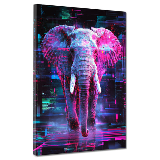 Wandbild abstrakt Elefant mit Neon Farben und futuristischem Design