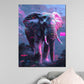 Wandbild abstrakt Elefant mit futuristischen Lichteffekten und Neon Farben