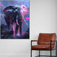 Wandbild abstrakt Elefant mit futuristischen Lichteffekten und Neon Farben