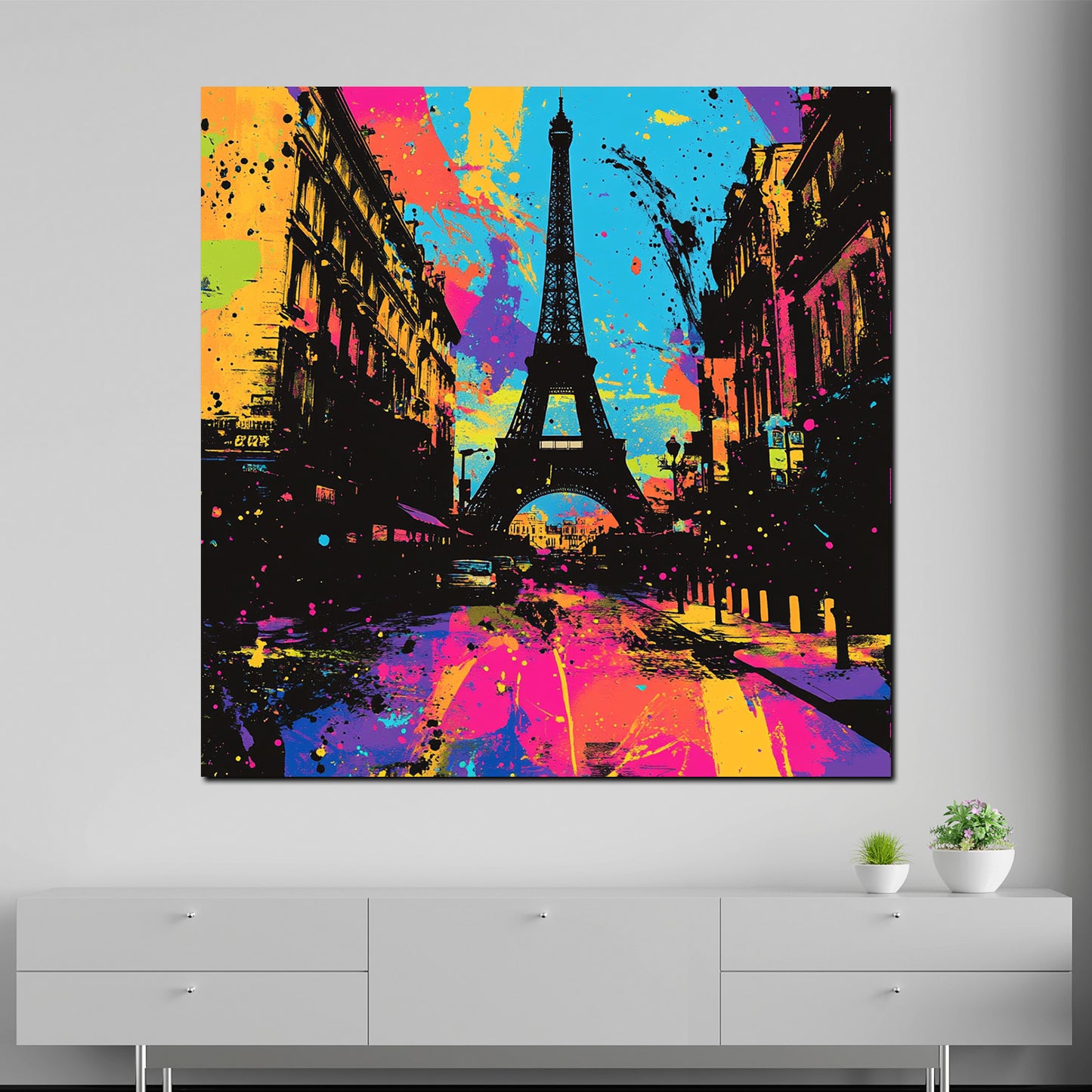 Wandbild abstrakt Paris Eiffelturm Pop Art Street Art bunt