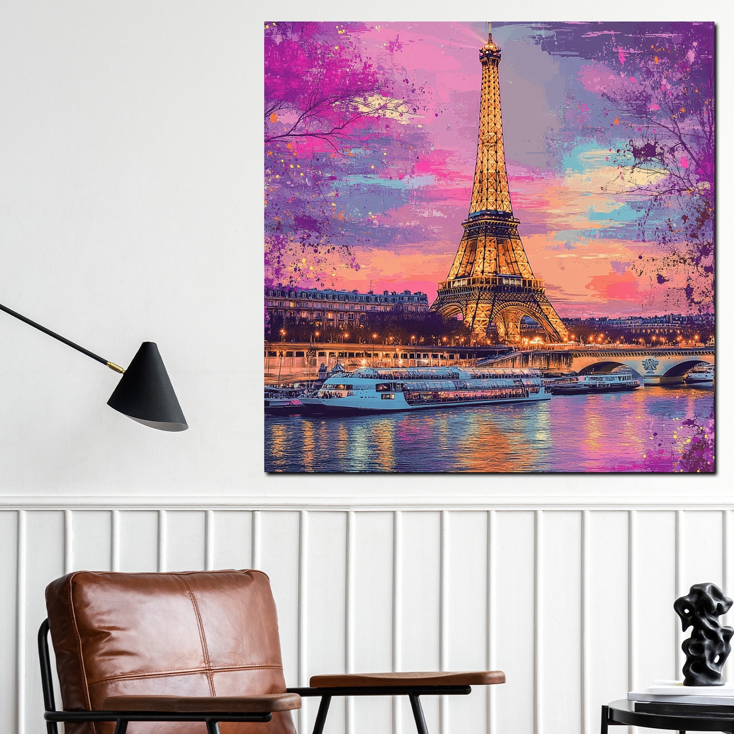 Wandbild abstrakt Paris Eiffelturm Seine Pop Art bunt