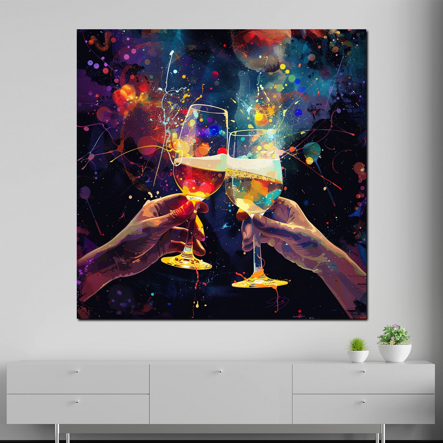 Wandbild Cheers Sektgläsern Pop Art bunt