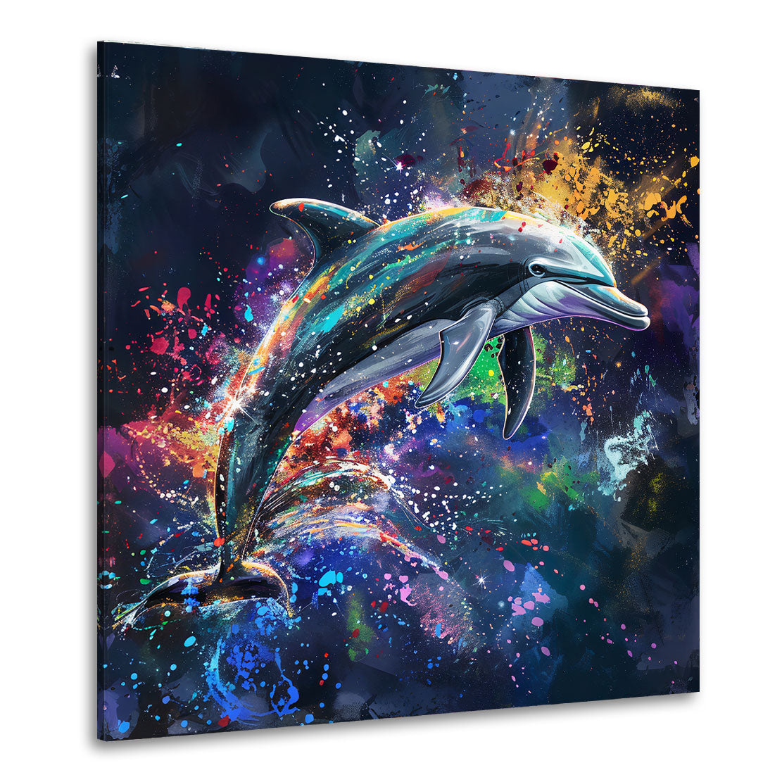 Pop Art abstrakt mit dynamischem Delfin Wandbild Kunstwerk