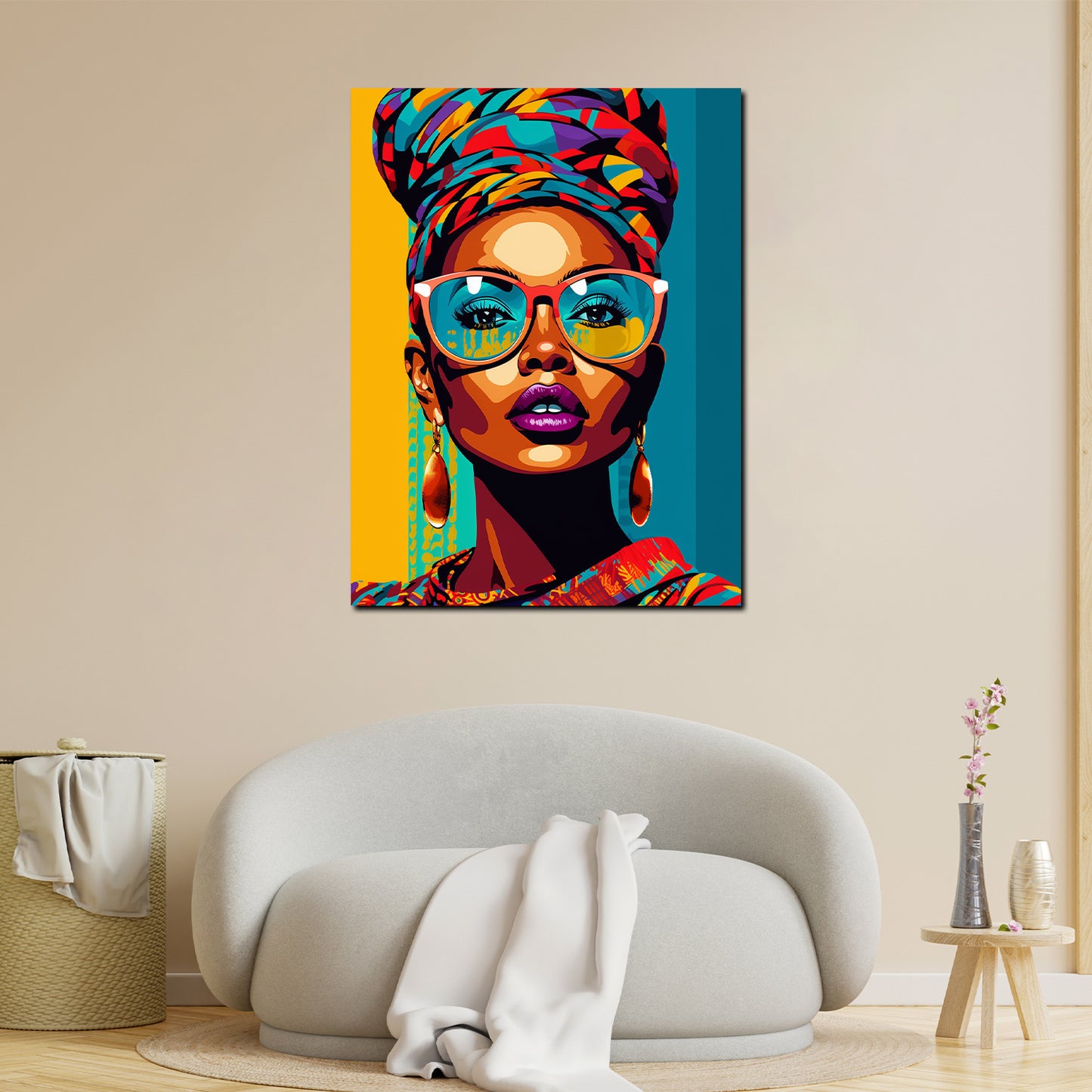 Wandbild Kunstwerk Street Art Frau mit Turban und Sonnenbrille