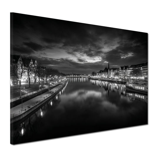 Weseruferpromenade Überseestadt Bremen schwarz weiß Wandbild