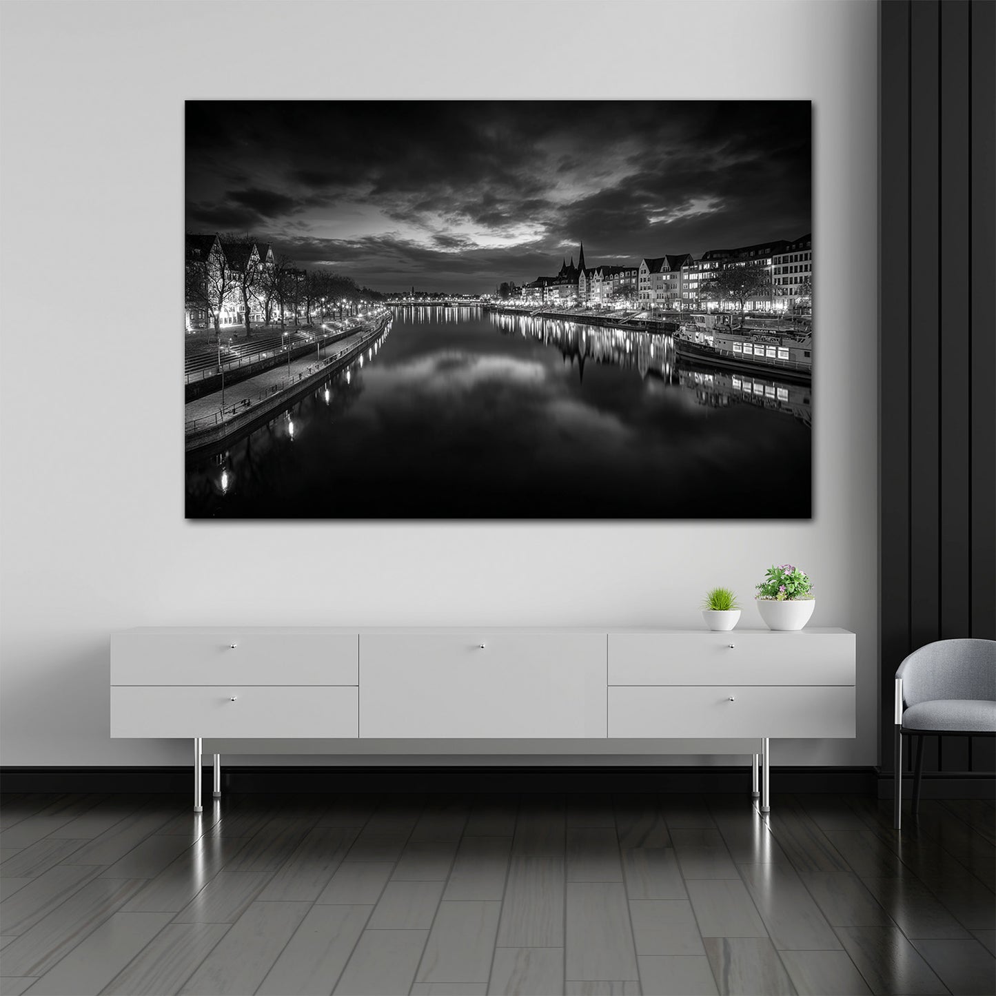 Weseruferpromenade Überseestadt Bremen schwarz weiß Wandbild