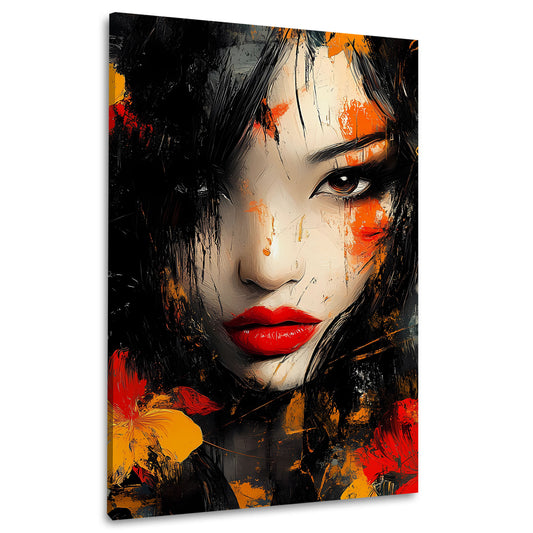 Abstrakt Frauengesicht mit floralen Details Wandbild