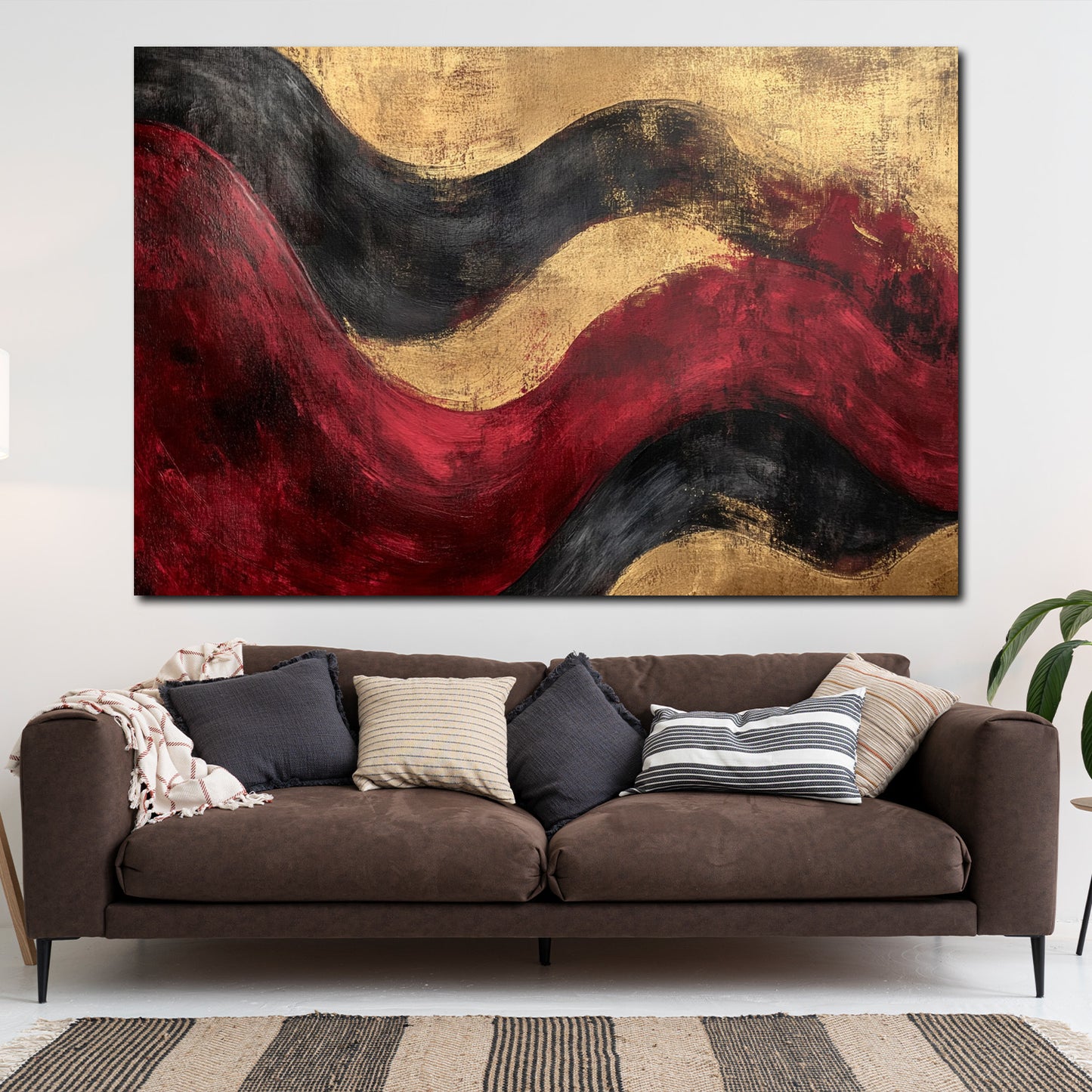 Abstrakt Gold Rot Schwarz fließende Wellen Wandbild