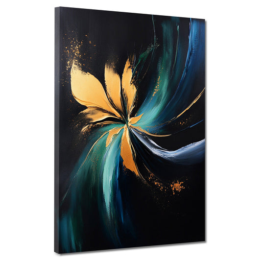 Abstrakt Goldform Türkis Strukturen auf Schwarz Wandbild