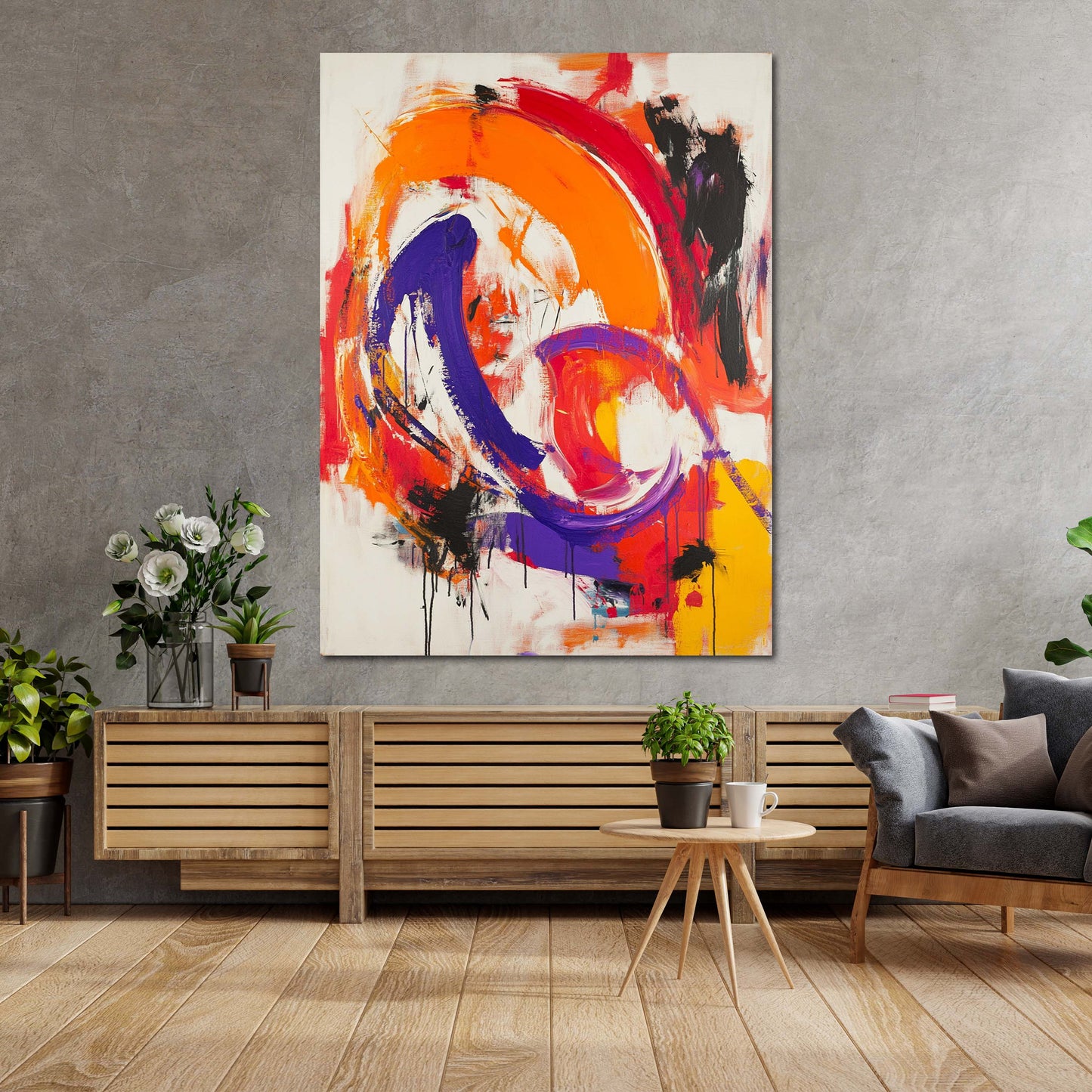 Abstrakt Orange Lila expressive Pinselstriche Wandbild