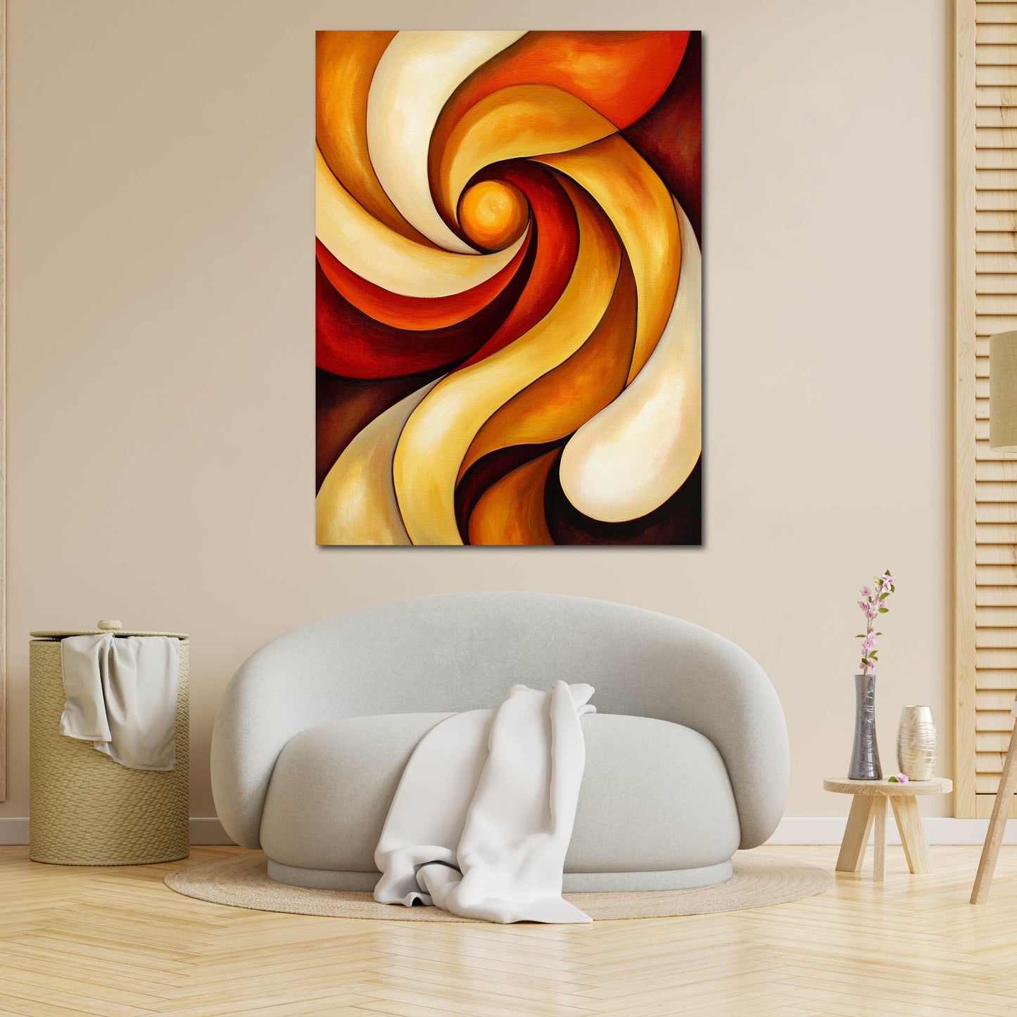 Abstrakt Wirbelform in warmen Farben Dynamik Wandbild