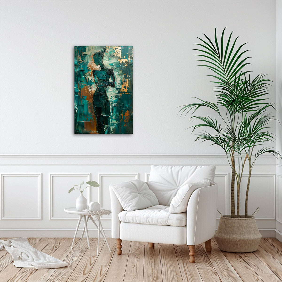 Abstraktes Figuren Wandbild über dem Sofa im Wohnzimmer