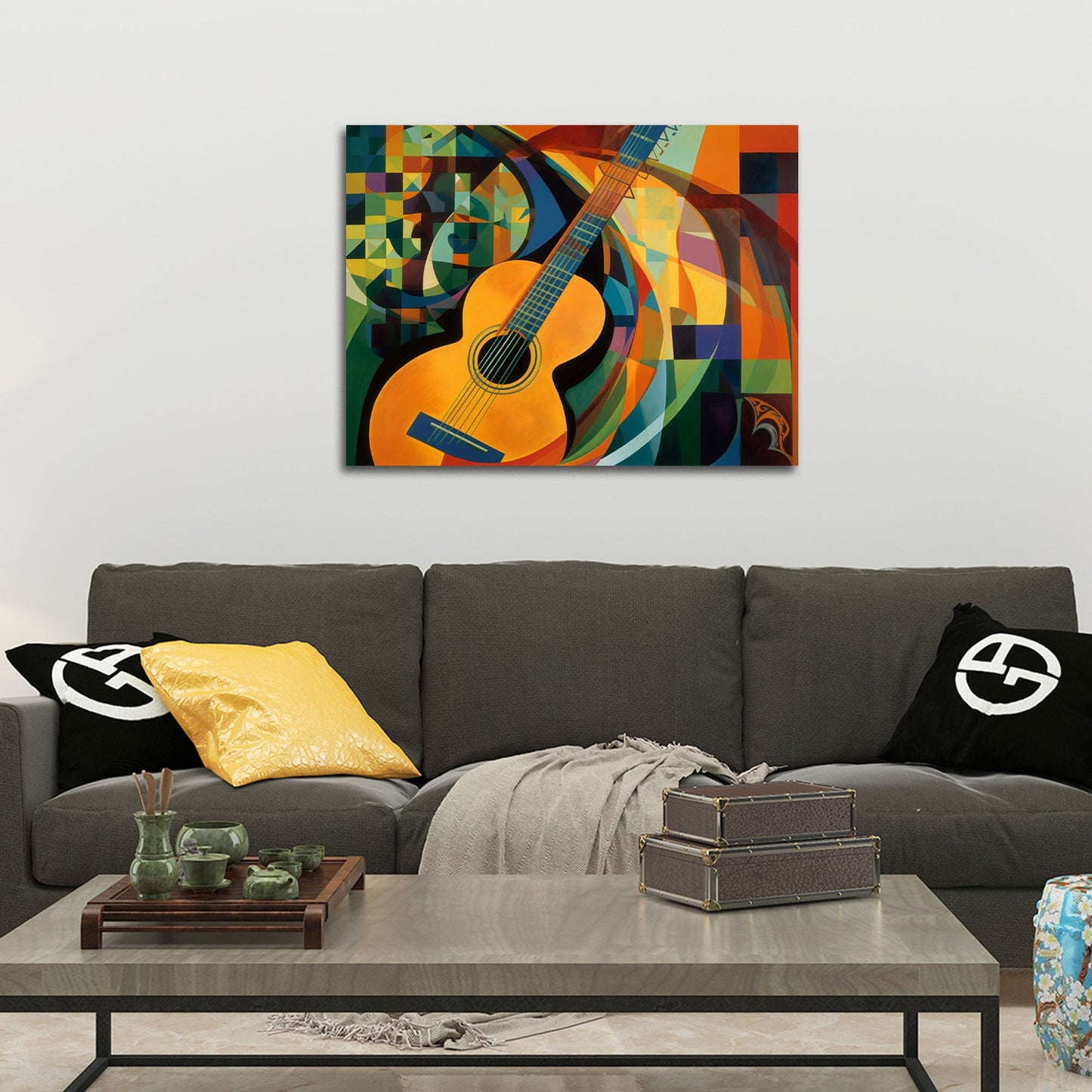 Abstrakte Gitarre im kubistischen Farbdesign Wandbild