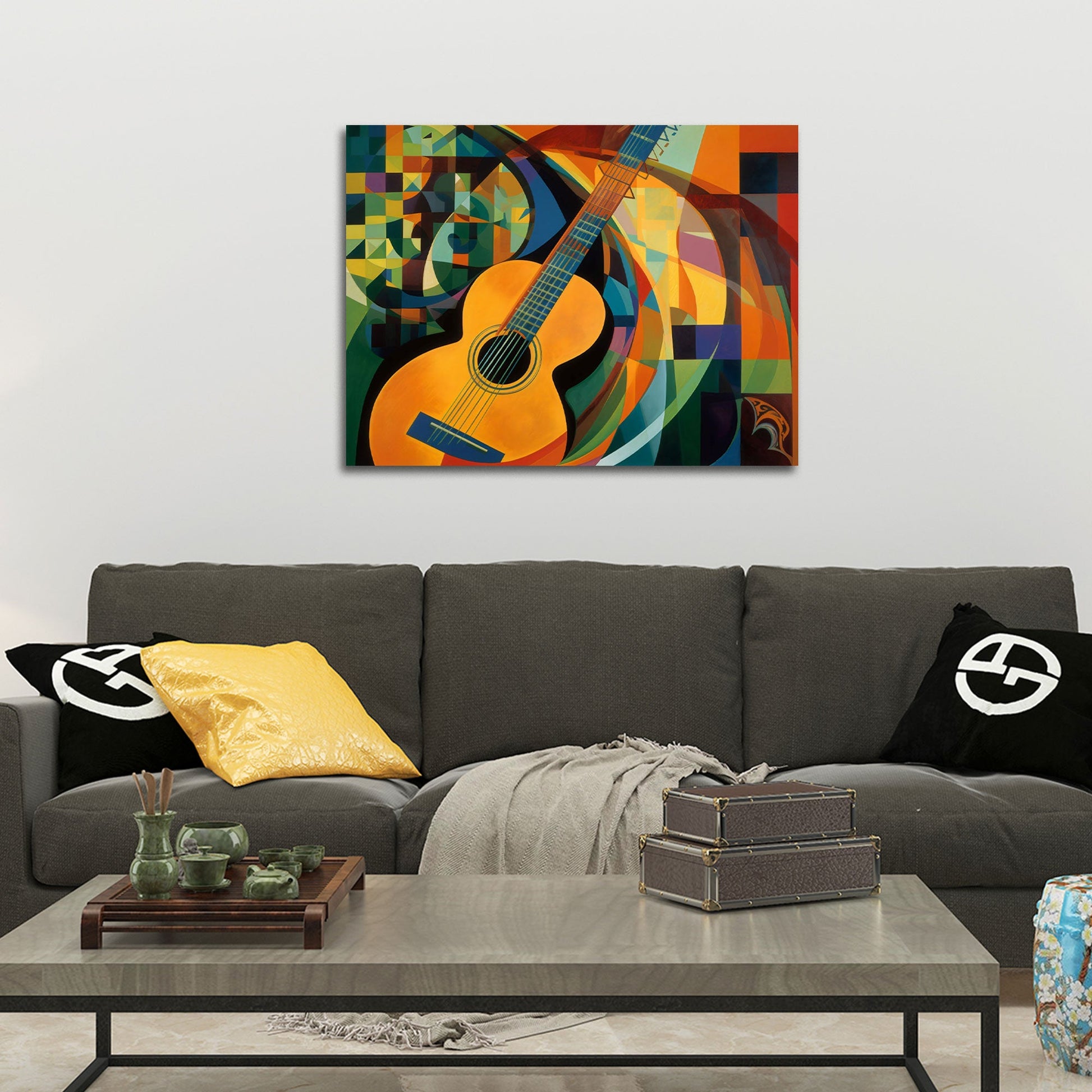 Abstrakte Gitarre im kubistischen Farbdesign Wandbild