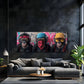 Affen Trio Panorama-Wandbild über dem Sofa im Wohnzimmer