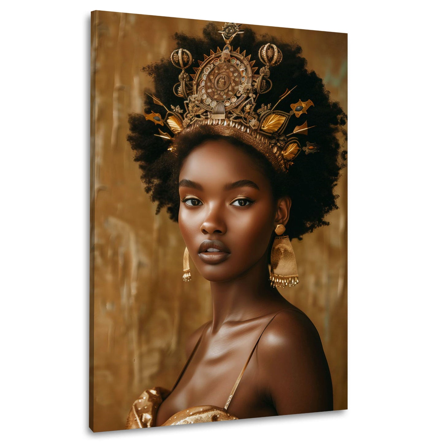 Afrikanische Frau Porträt gold mit Krone und Afro Wandbild