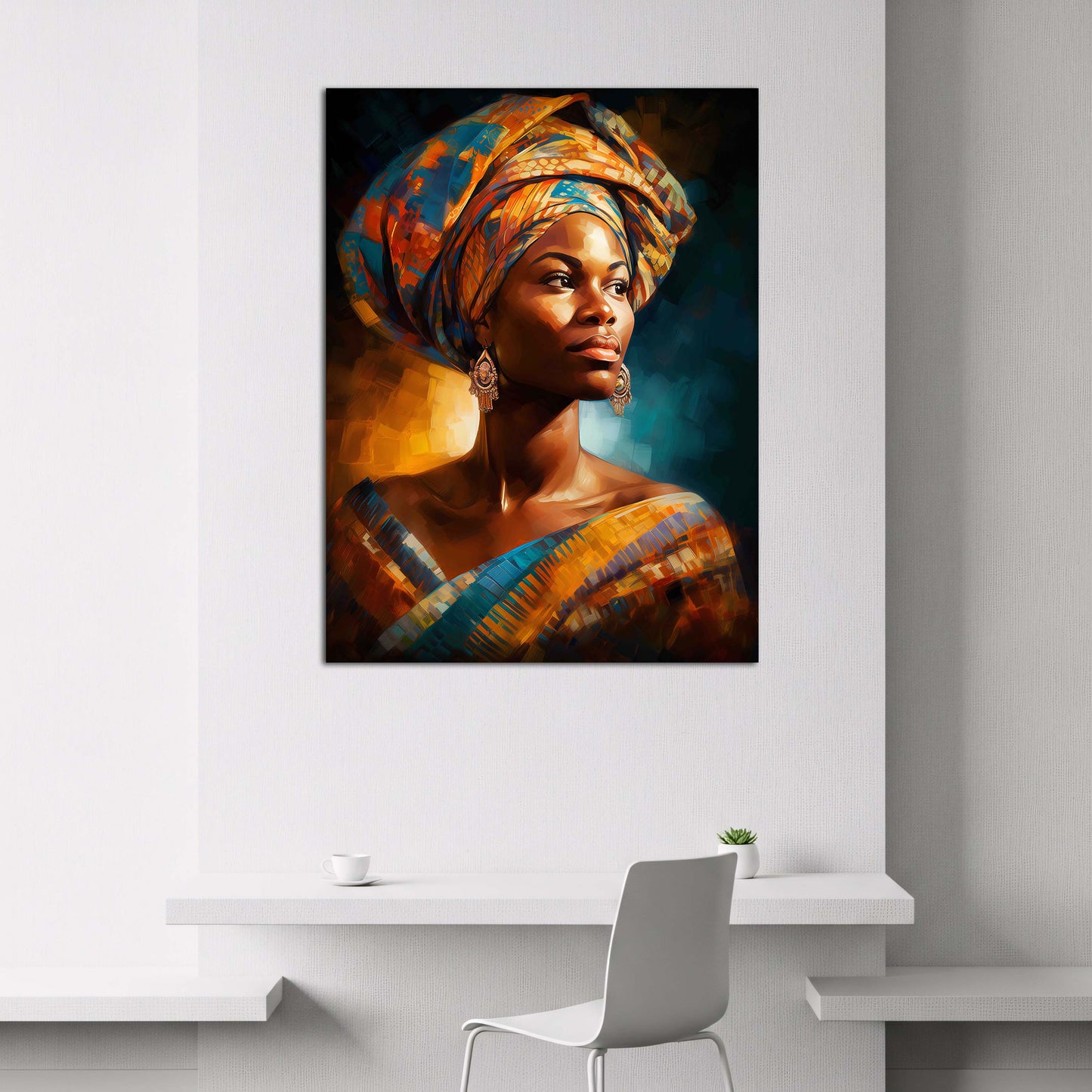 Afrikanische Frau Porträt mit Kopfschmuck Stolz Eleganz Wandbild
