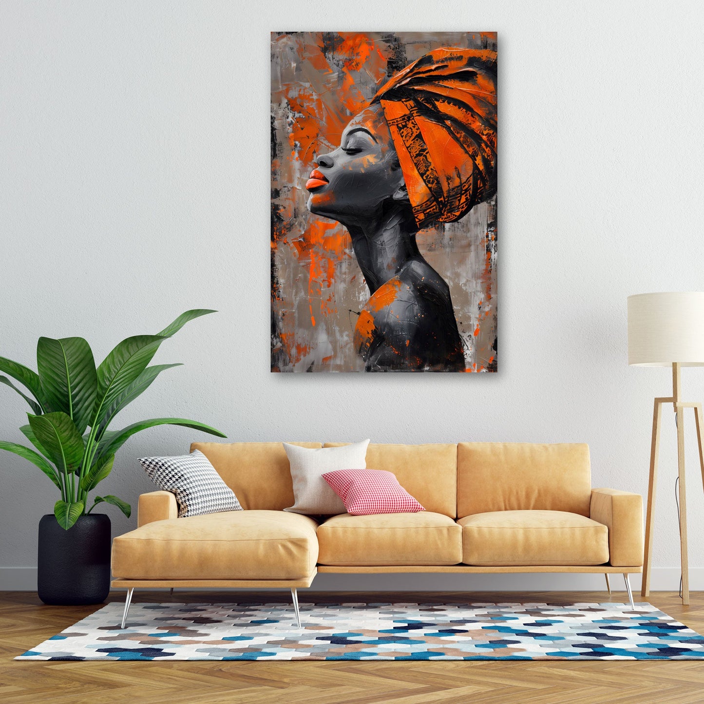 Afrikanische Frau Profil abstrakt Kopftuch orange Wandbild