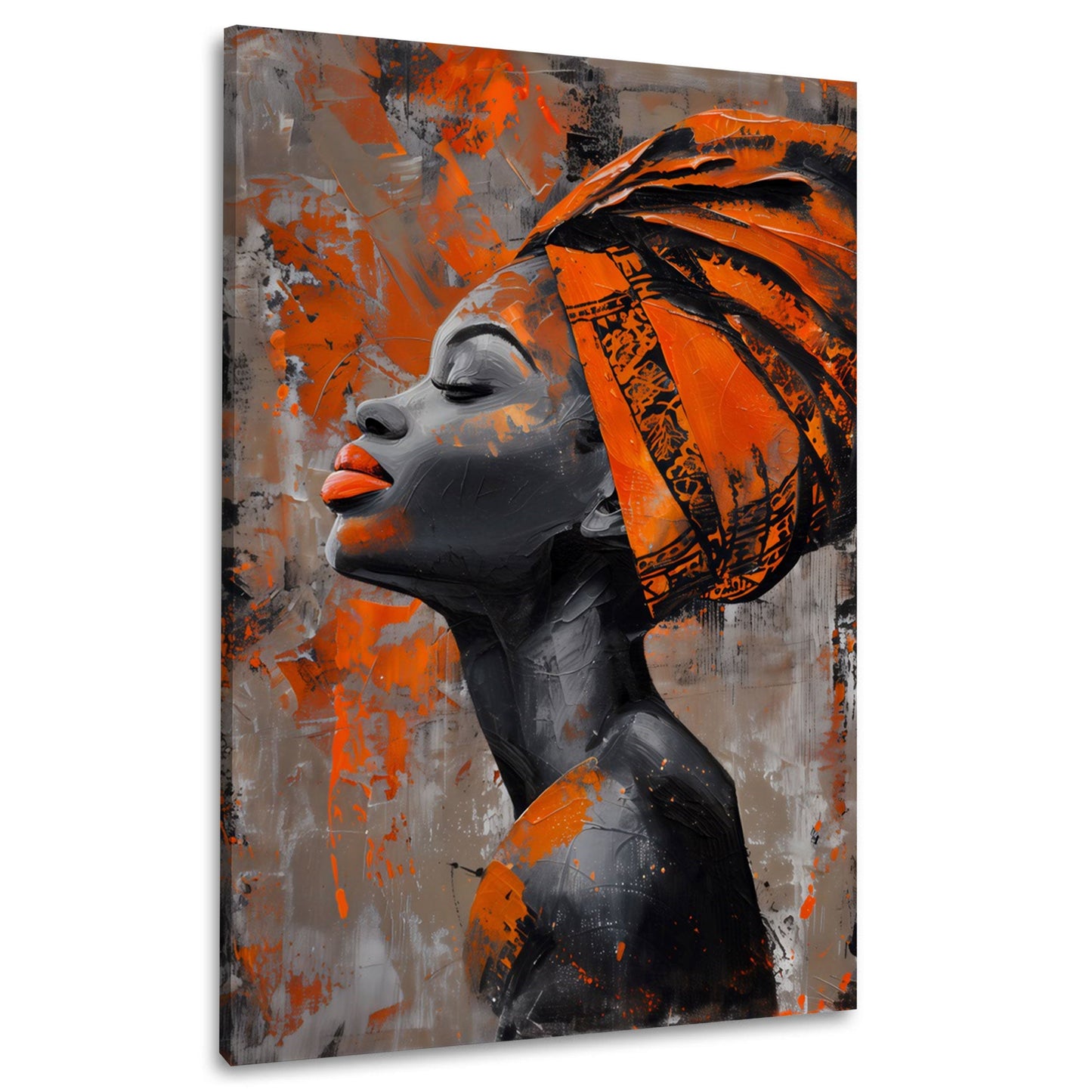 Afrikanische Frau Profil abstrakt Kopftuch orange Wandbild