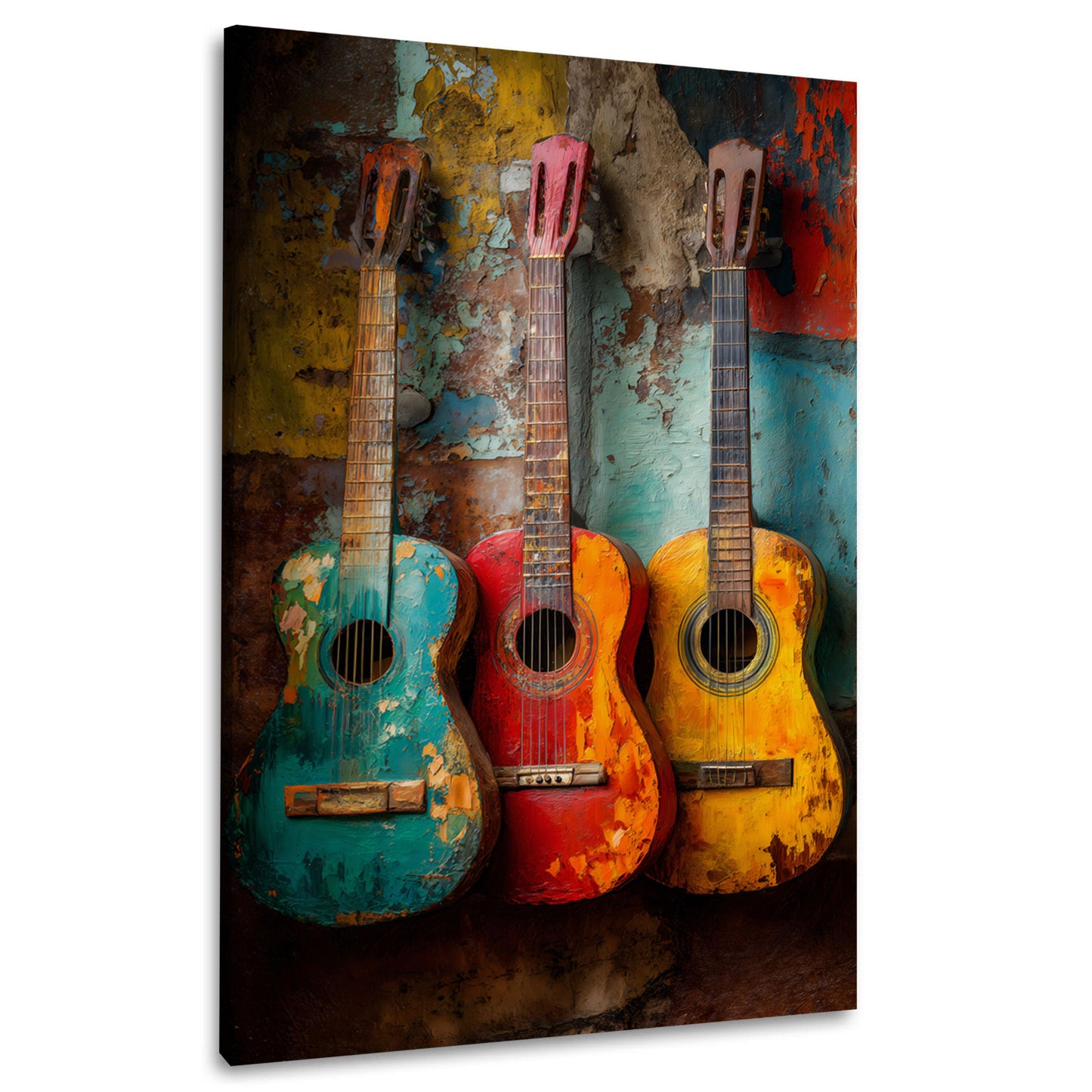 Akustikgitarren in kräftigen Pop Art Wandbild