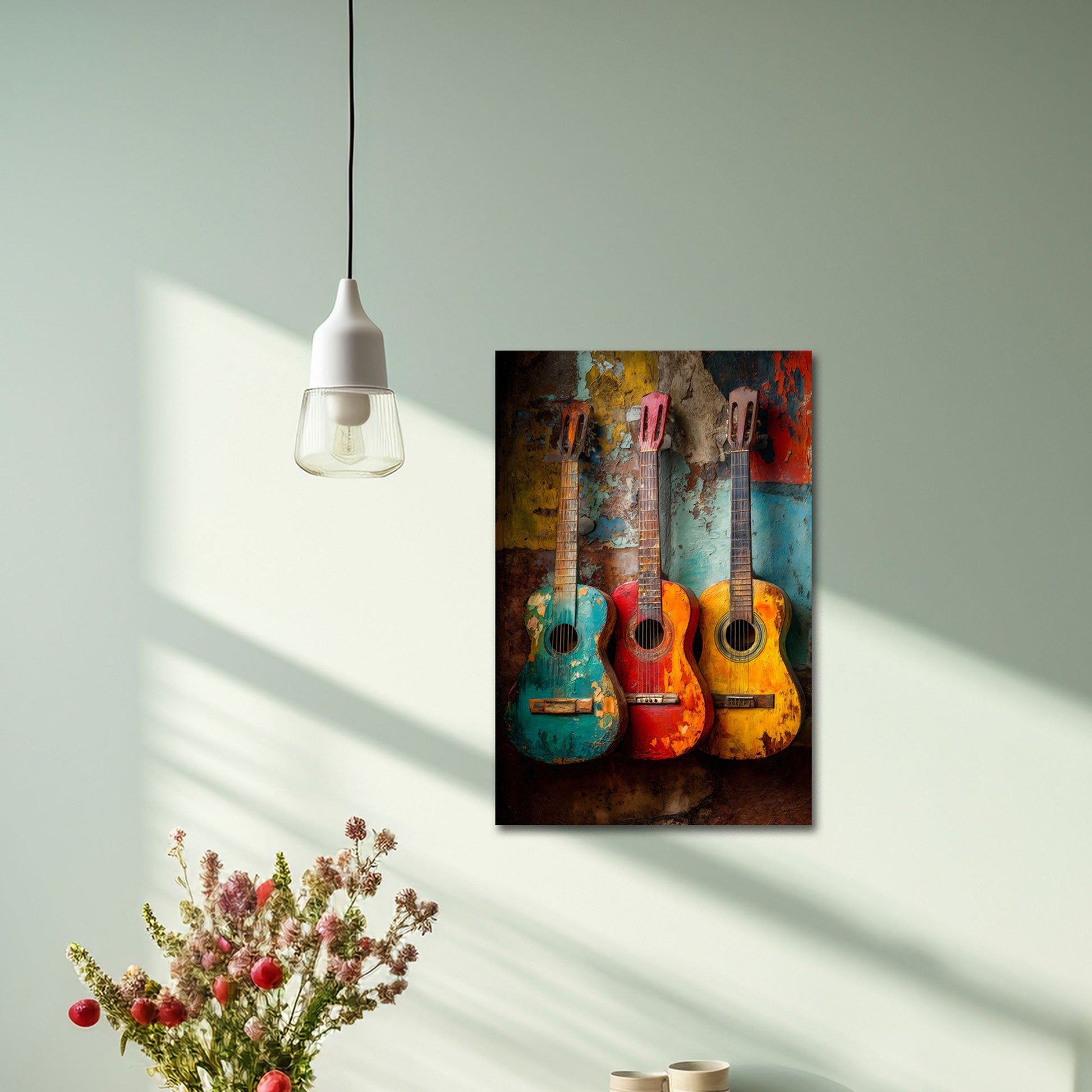 Akustikgitarren in kräftigen Pop Art Wandbild
