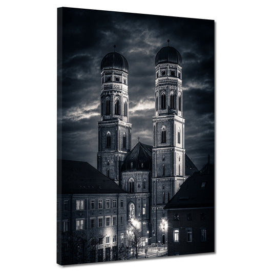 Altstadt Panorama Kirche München schwarz weiß Wandbild