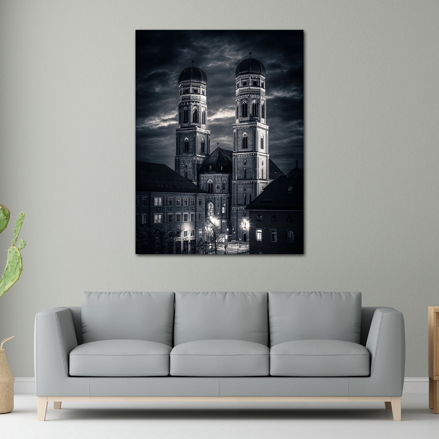 Altstadt Panorama Kirche München schwarz weiß Wandbild