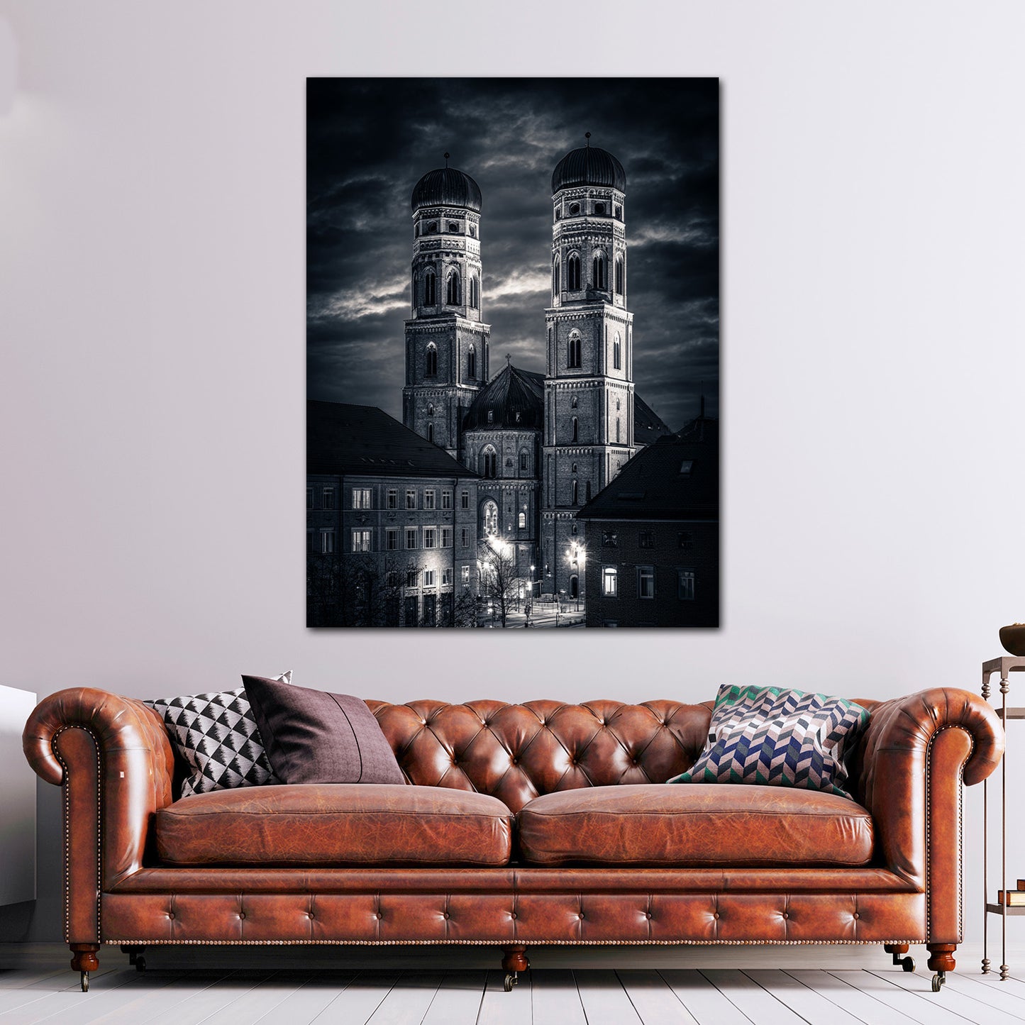 Altstadt Panorama Kirche München schwarz weiß Wandbild