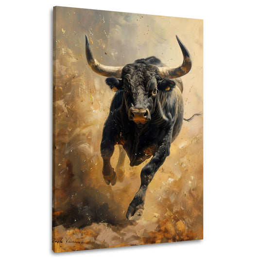Stier Wandbild als Blickfang über dem Sofa im Wohnzimmer