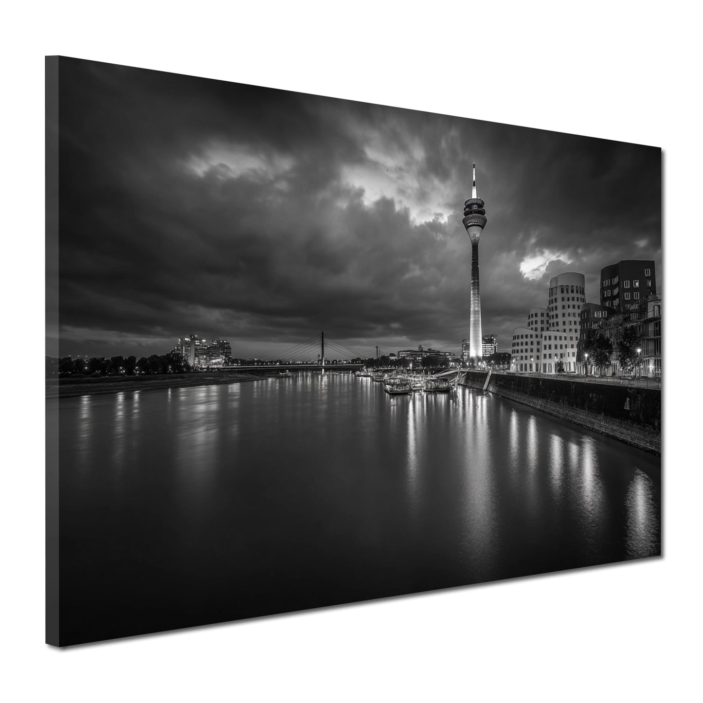 Architektur am Rhein Düsseldorf schwarz weiß Skyline Wandbild