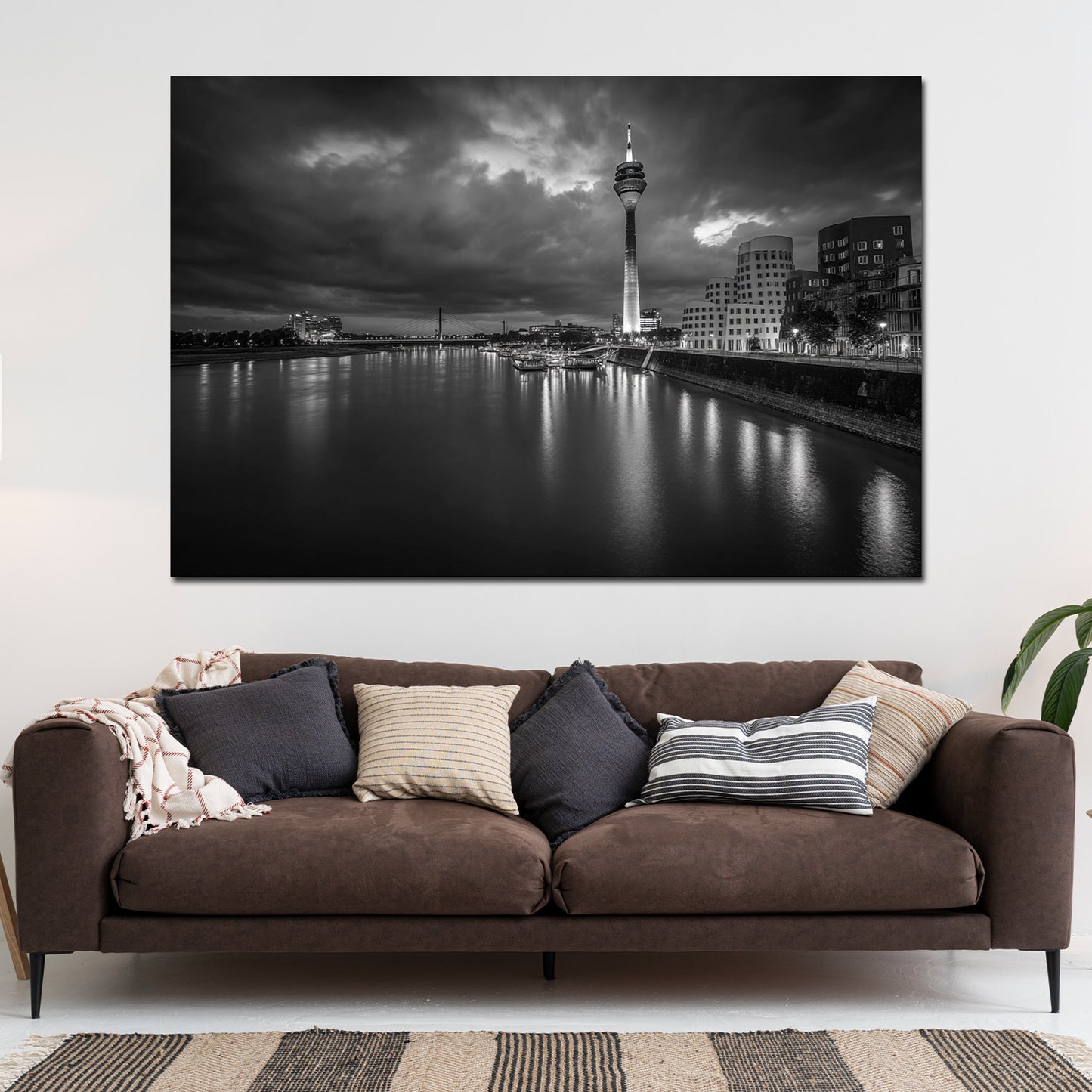 Architektur am Rhein Düsseldorf schwarz weiß Skyline Wandbild