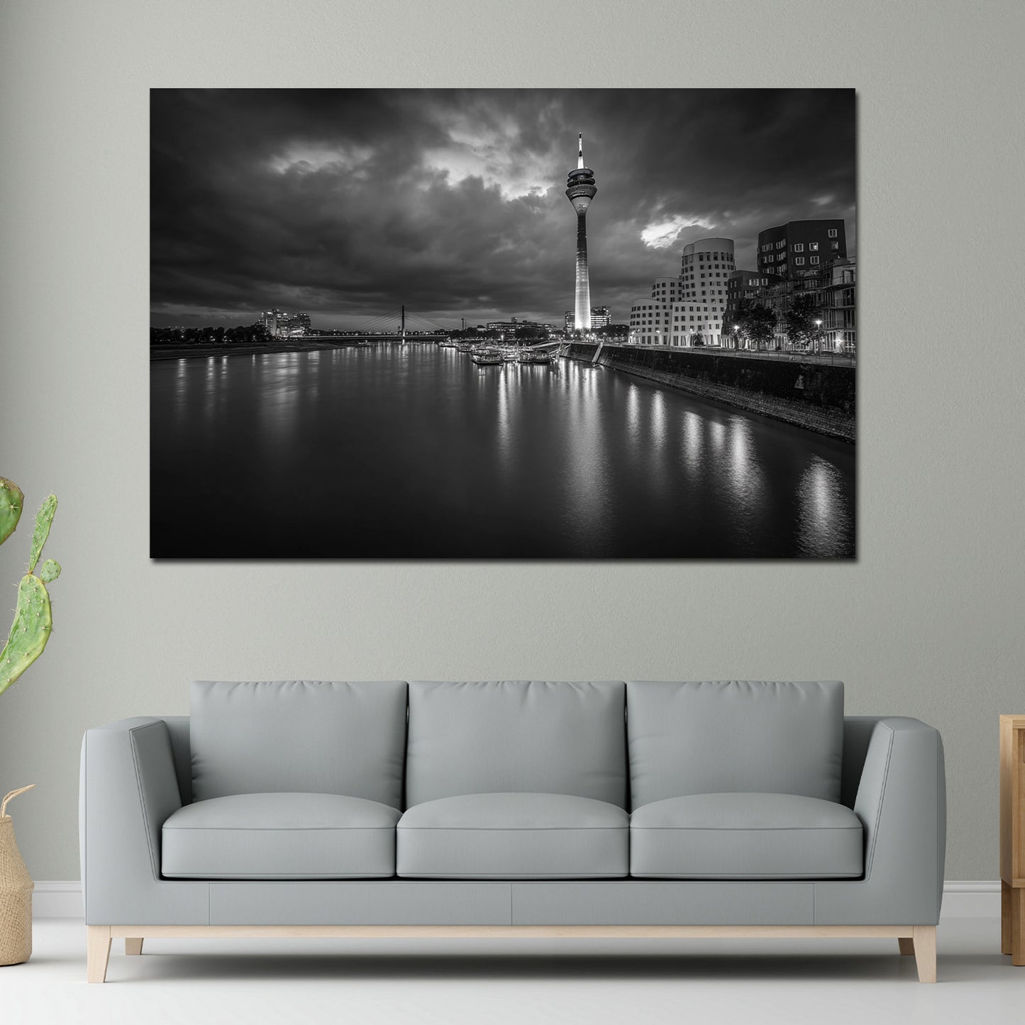 Architektur am Rhein Düsseldorf schwarz weiß Skyline Wandbild