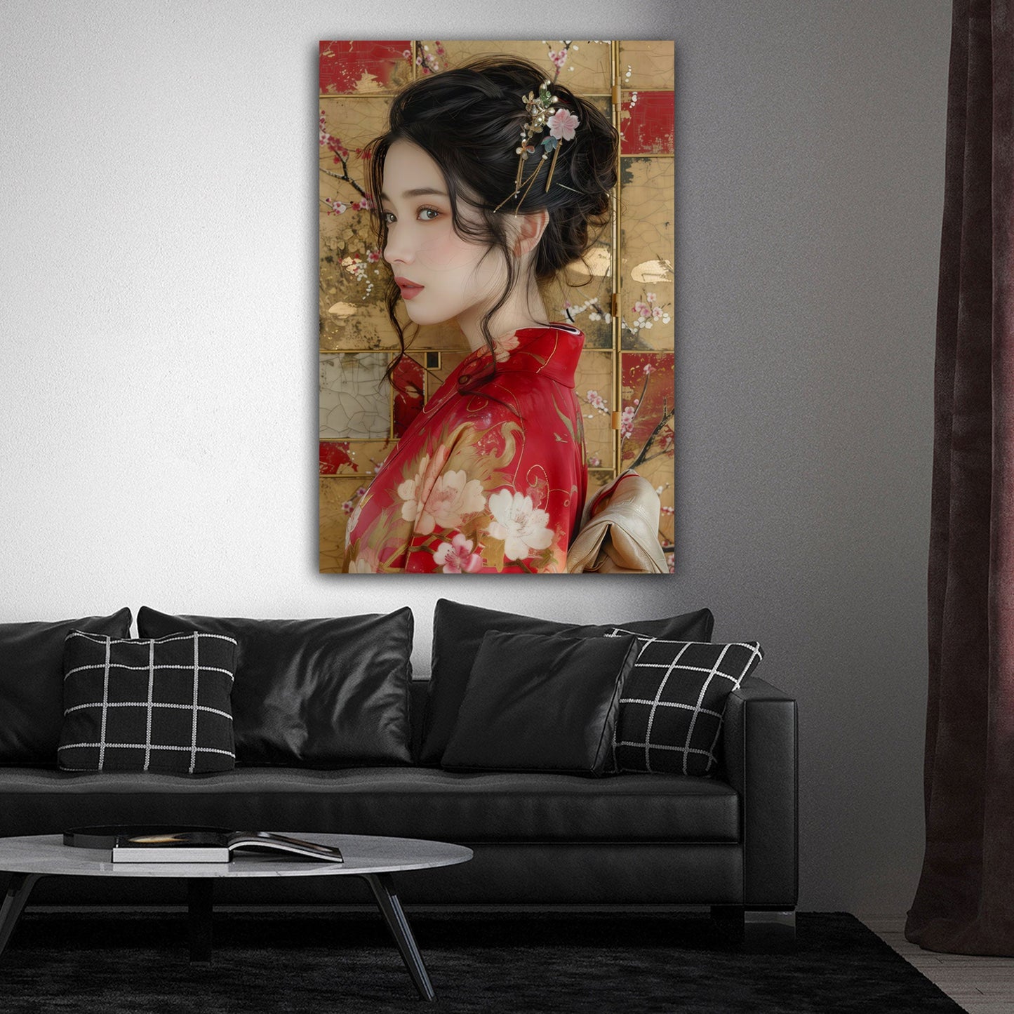 Asiatisches Frauenporträt Kimono rot elegantes Wandbild