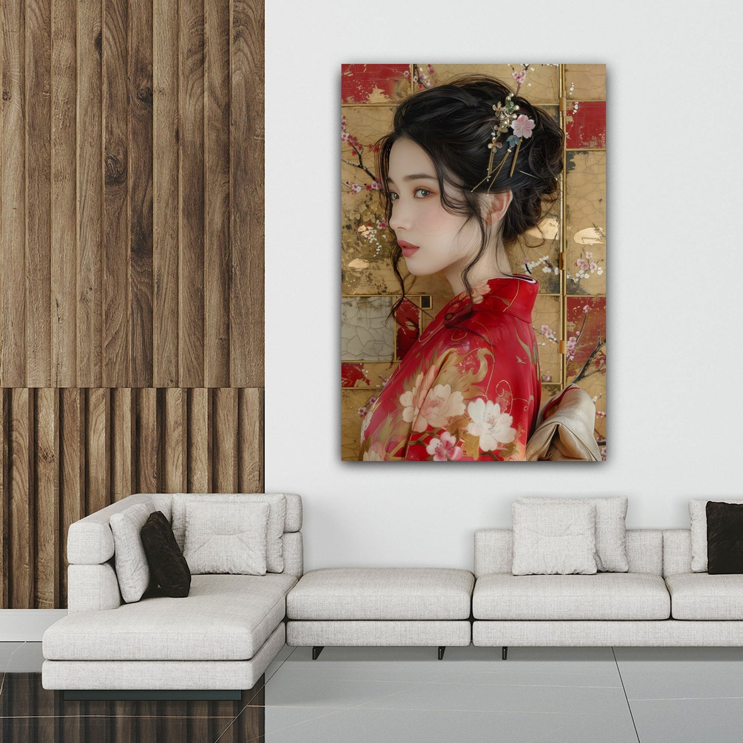 Asiatisches Frauenporträt Kimono rot elegantes Wandbild