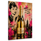 Audrey Pop Art Wandbild mit goldener Champagnerflasche in Gold und Pink