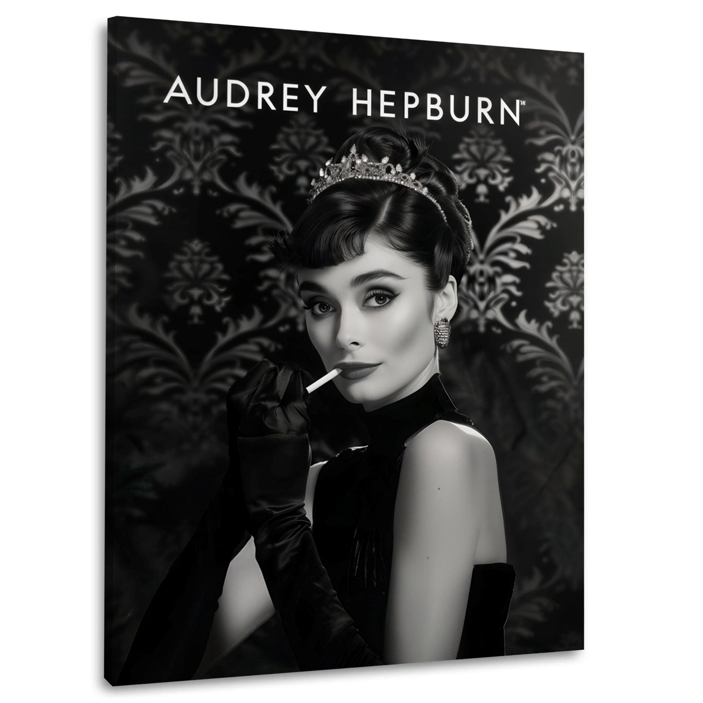 Audrey Porträt schwarz weiß elegant mit Krone Wandbild