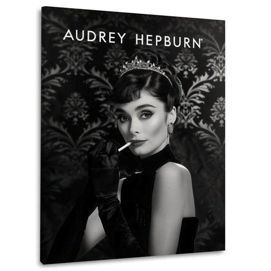 Audrey Porträt schwarz weiß elegant mit Krone Wandbild
