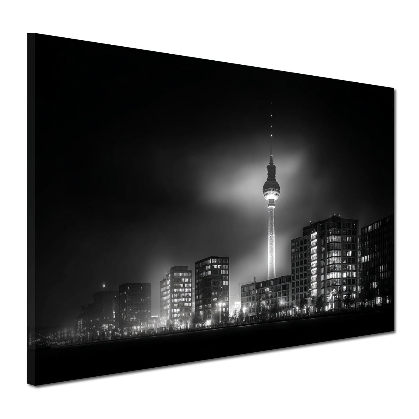 Berlin Skyline leuchtende Stadtlichter mit Fernsehturm Wandbild