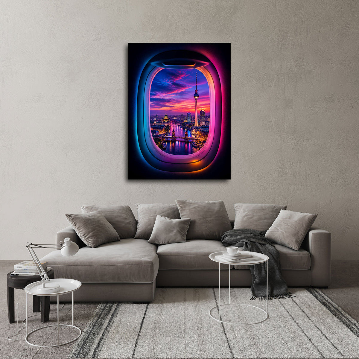 Berlin Skyline Wandbild über dem Sofa im Wohnzimmer