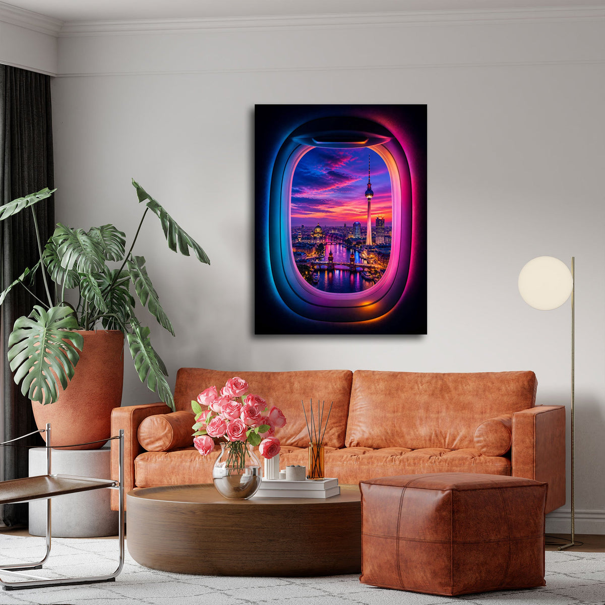 Städte Wandbild in Neonfarben als Blickfang im Büro