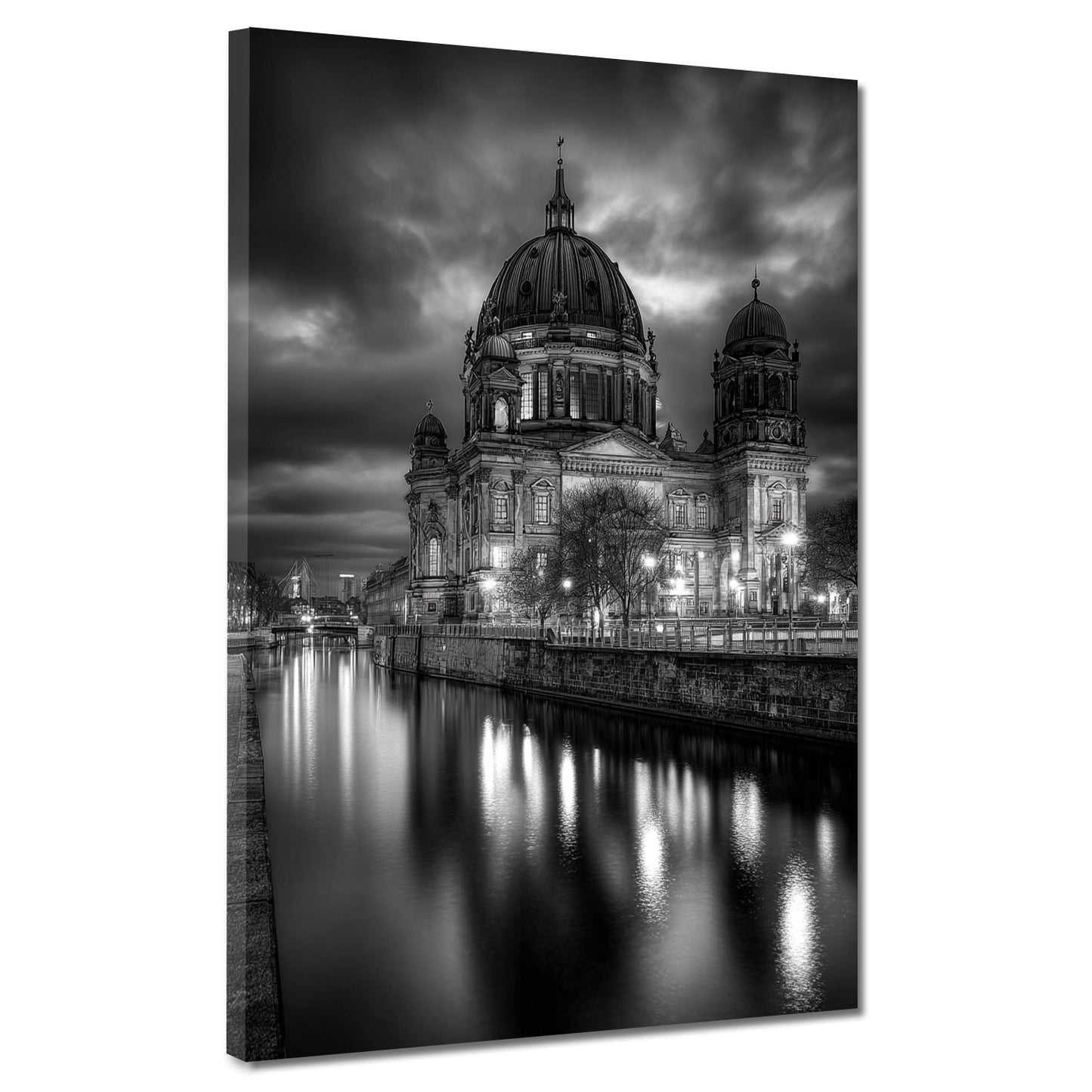 Berlin Sehenswürdigkeit Dom bei Nacht am Wasser Wandbild