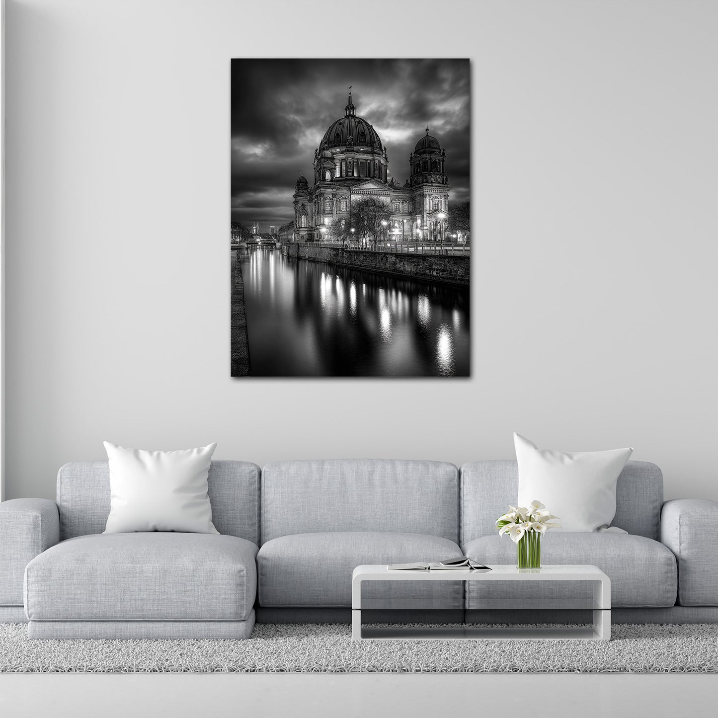 Berlin Sehenswürdigkeit Dom bei Nacht am Wasser Wandbild