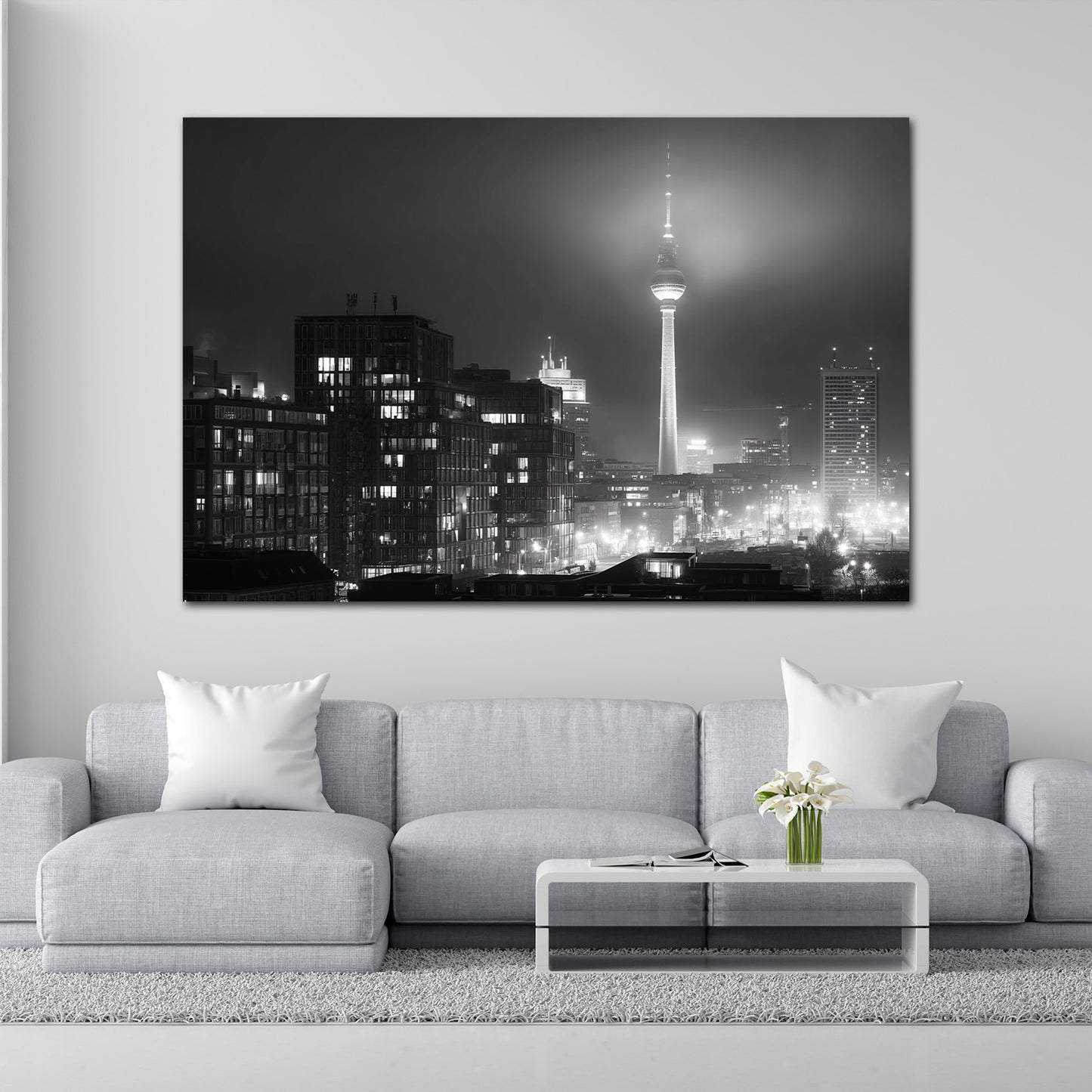 Berlin Skyline leuchtende Stadtlichter mit Fernsehturm Wandbild