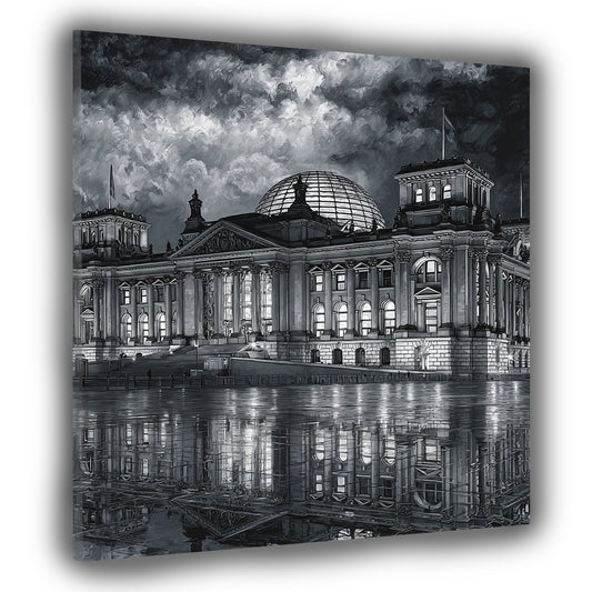 Berliner Reichstag bei Nacht Spiegelbild Wandbild