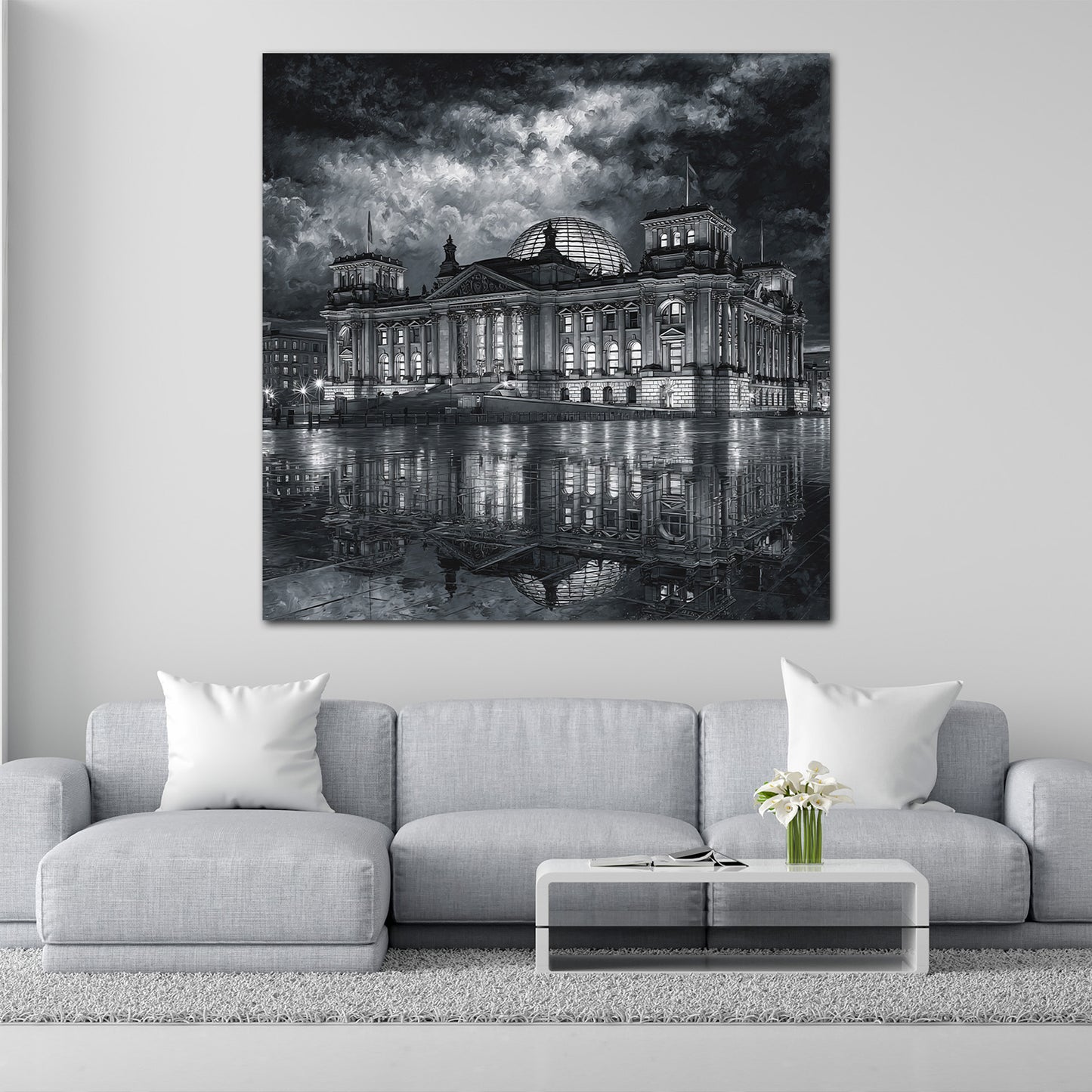 Berliner Reichstag bei Nacht Spiegelbild Wandbild