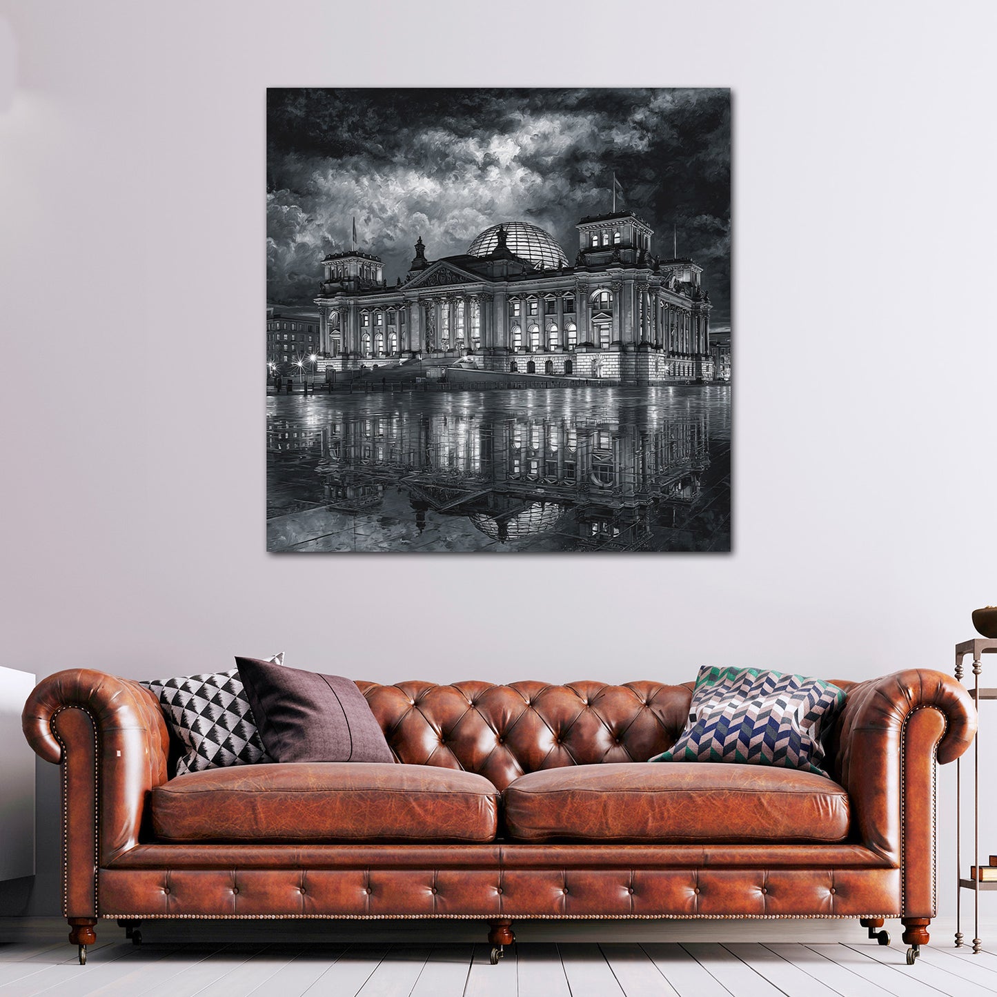 Berliner Reichstag bei Nacht Spiegelbild Wandbild