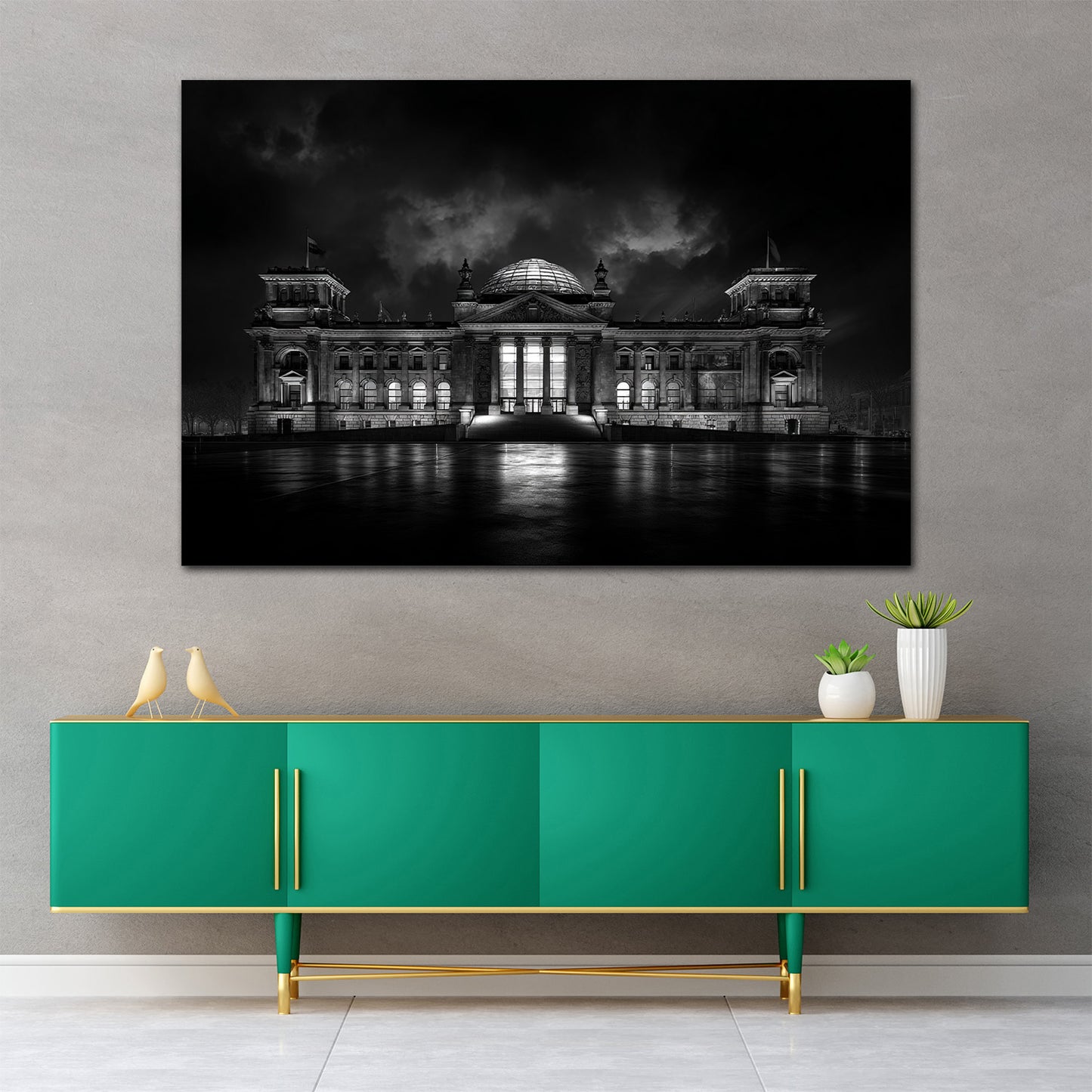 Berliner Reichstag dramatische Lichtstimmung bei Nacht Wandbild