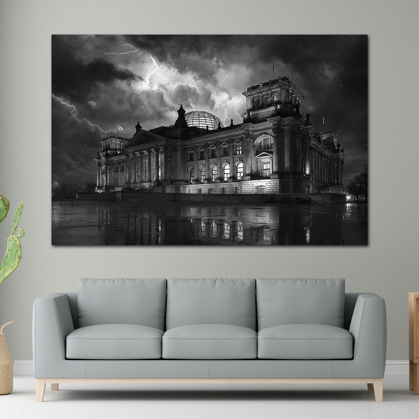 Berliner Reichstag dramatischer Himmel Blitze Nachtlicht Wandbild