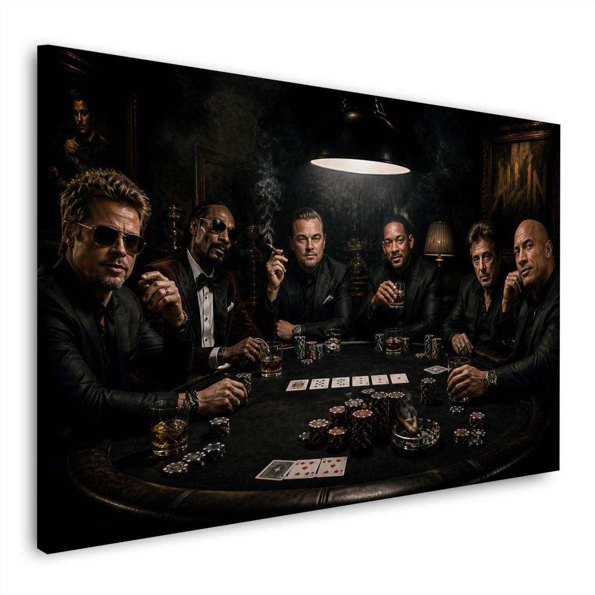 Wandbild Pokerrunde mit sechs Männern im Spielsalon